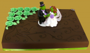 tort weselny w stylu amerykańskim w ciemnej czekoladzie z Shrekiem i Fioną