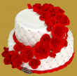tort weselny w stylu angielskim 2 piętrowy z czerwonymi różami pikowany