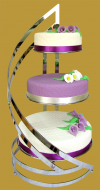tort weselny 3 piętrowy na stelażu kremowo - fioletowy