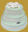 tort weselny w stylu angielskim w miętowym kolorze z białymi koronkami
