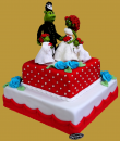 tort weselny w stylu angielskim z rodziną Shrek i Fiony