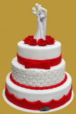 tort weselny w stylu angielskim pikowanie perłowe + czerwone dodatki