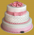 tort weselny w stylu angielskim okrągły z różowymi dodatkami - pastele