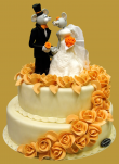 tort weselny w stylu angielskim 2 piętrowy z Parą Myszek na szczycie