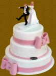 tort weselny 3 piętrowy w stylu angielskim z różowymi kokardami