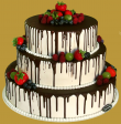 tort weselny 3 piętrowy wykończony czekoladą i owocami