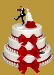 tort weselny z dużymi perłami + czerwona wstążka
