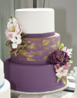 Tort weselny biało fioletowy z piwoniami