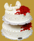 tort weselny na stelażu tradycyjnym 2- piętrowy z różami modelowanymi czerwonymi