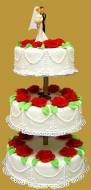 tort weselny na stelażu tradycyjnym 3- piętrowy czerwone róże modelowane