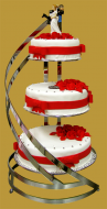 tort weselny na stelażu tradycyjnym 3- piętrowy okrągły z czerwonymi różami