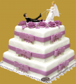 tort weselny w stylu angielskim 3 piętrowy kwadratowy fioletowe dodatki