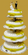 tort weselny na stelażu tradycyjnym 4- piętrowy złote dodatki