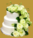 tort weselny w stylu angielskim 3 piętrowy okrągły ze spadającą kremową eustomą