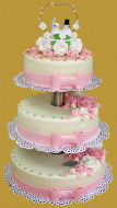 tort weselny 3 piętrowy na standardowym stelażu w białej plastycznej czekoladzie