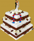 tort weselny kwadratowy w stylu angielskim z szalikiem kibica